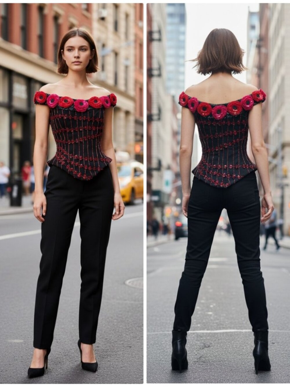 Handmade beaded sequent Floral steel boned corset M